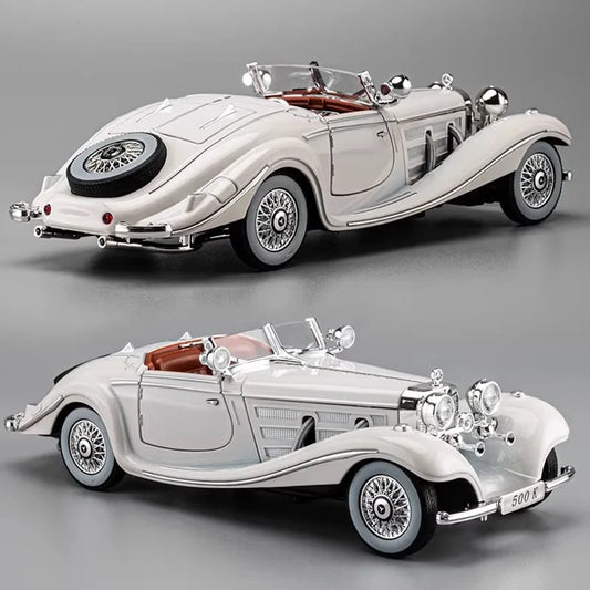 1:24 1936 Benz 500K Alloy Car Model - Diecast Metal Classic Vehicle with Simulation Sound and Light - Collectible Kids Toy Gift